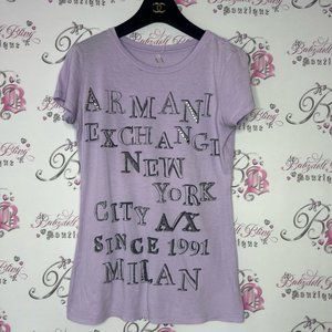 Armani exchange tshirt sparkly lavender lilac grey rhinestone bling studded y2k